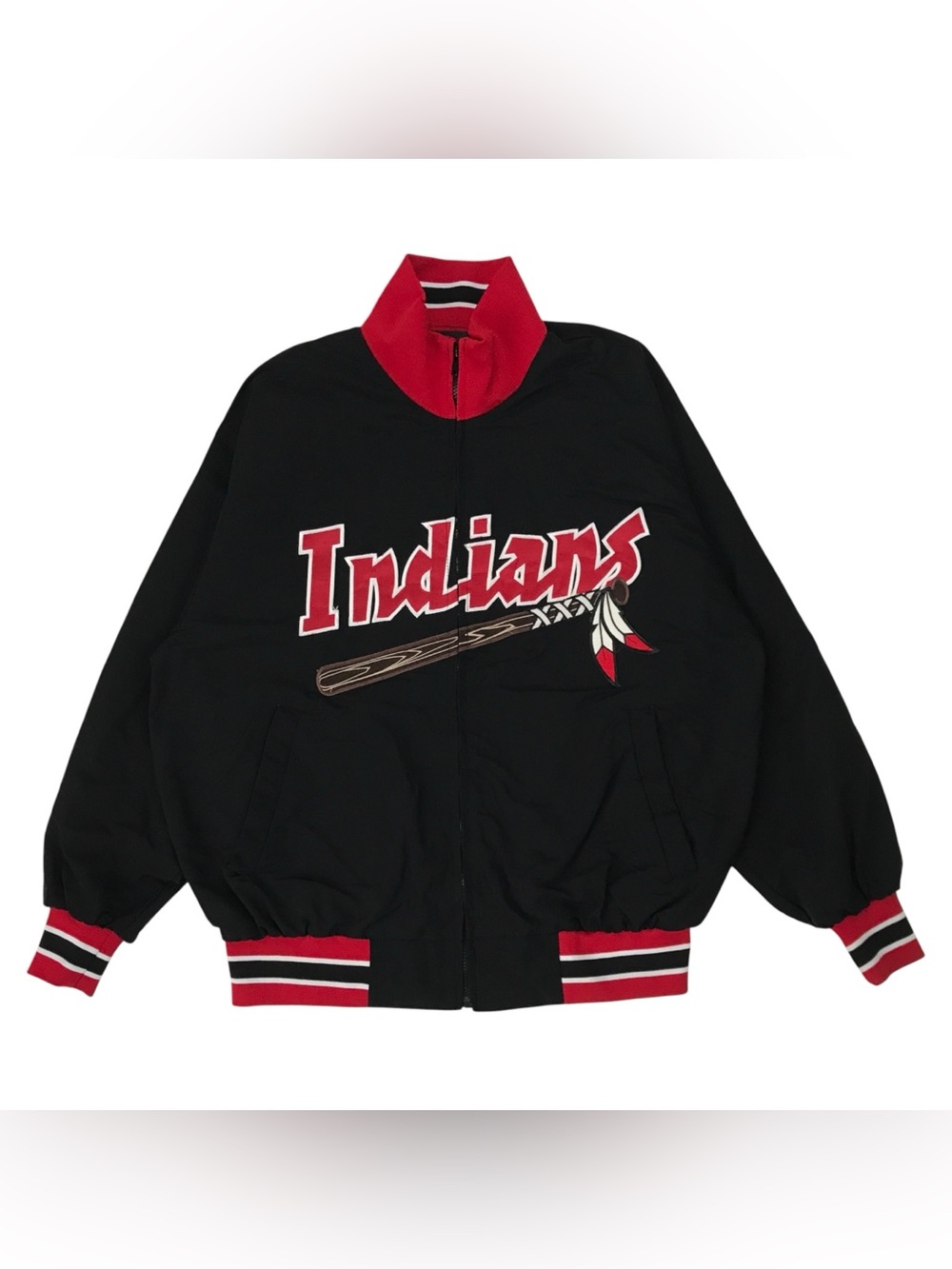 VINTAGE CLEVELAND INDIANS WINDBREAKER JACKET MENS XL BLACK GUARDIANS FULL ZIP
